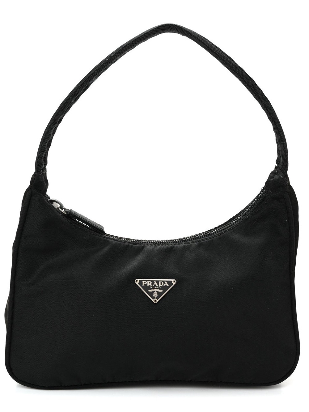 Vintage Y2K Prada 2000 Black Tessuto Nylon Enameled Triangle Logo Shoulder Bag